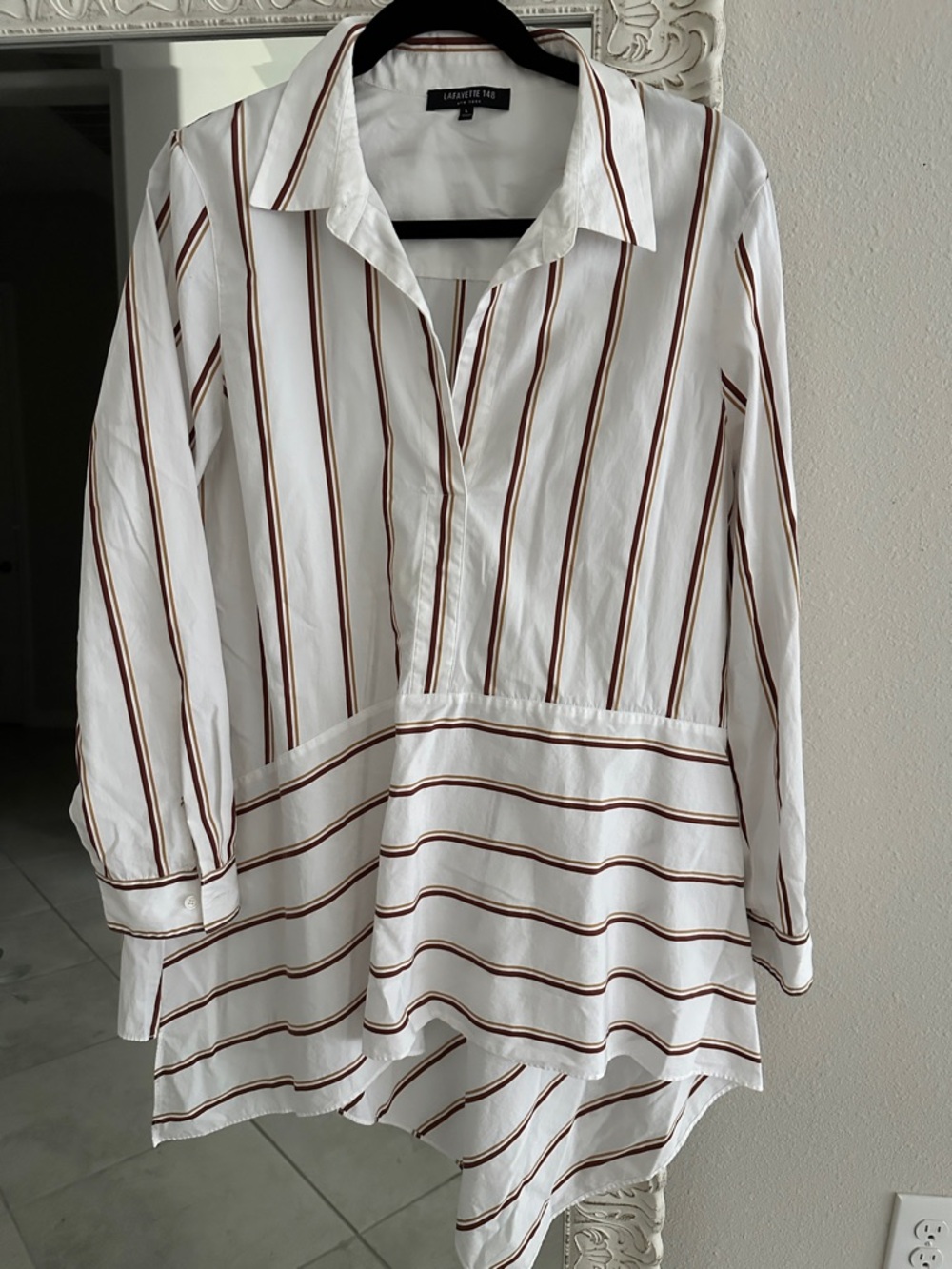 Lafayette 148 New York Striped Tunic Button Down Top - Picture 1 of 3